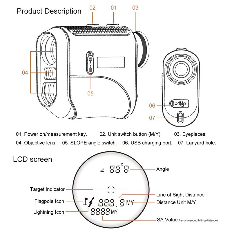 Outdoor Sport Telescope Golf Rangefinder dengan Daya Tarik Magnetik dan Panjang Gelombang Laser 905nm