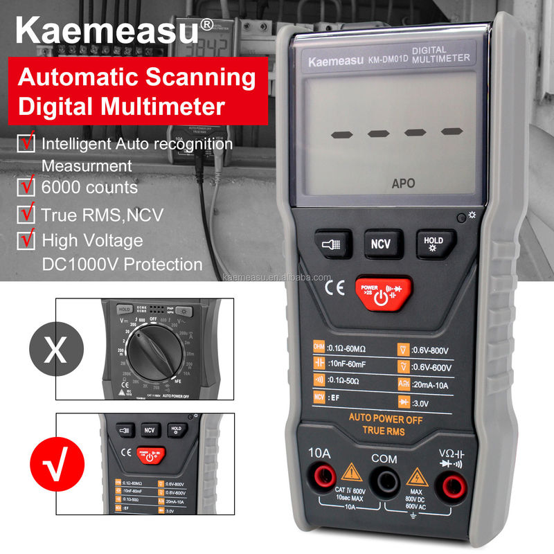 OEM ODM Smart Multimeter 6000 Menghitung Pakar Listrik Bangku Multimeter Mini genggam Ture RMS Square Wave Output Multimeter Digital