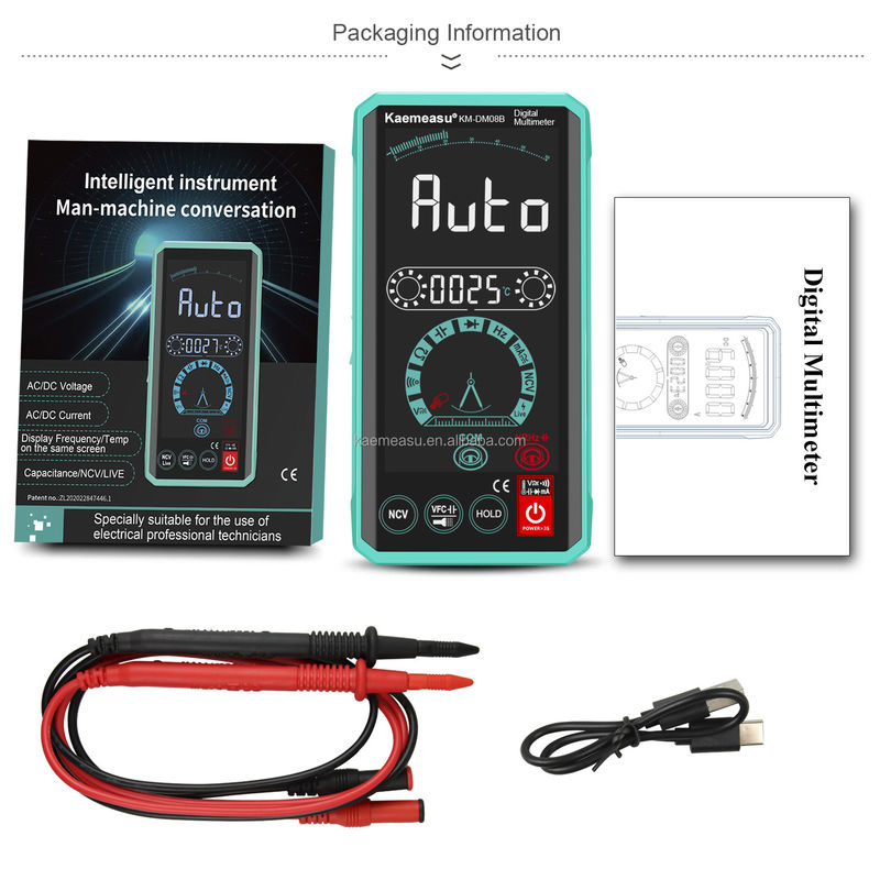 Intelligent Human Machine Interaction Multimeter LCD Color Display Voltage Tester Smart Digital Multimeter yang dapat diisi ulang