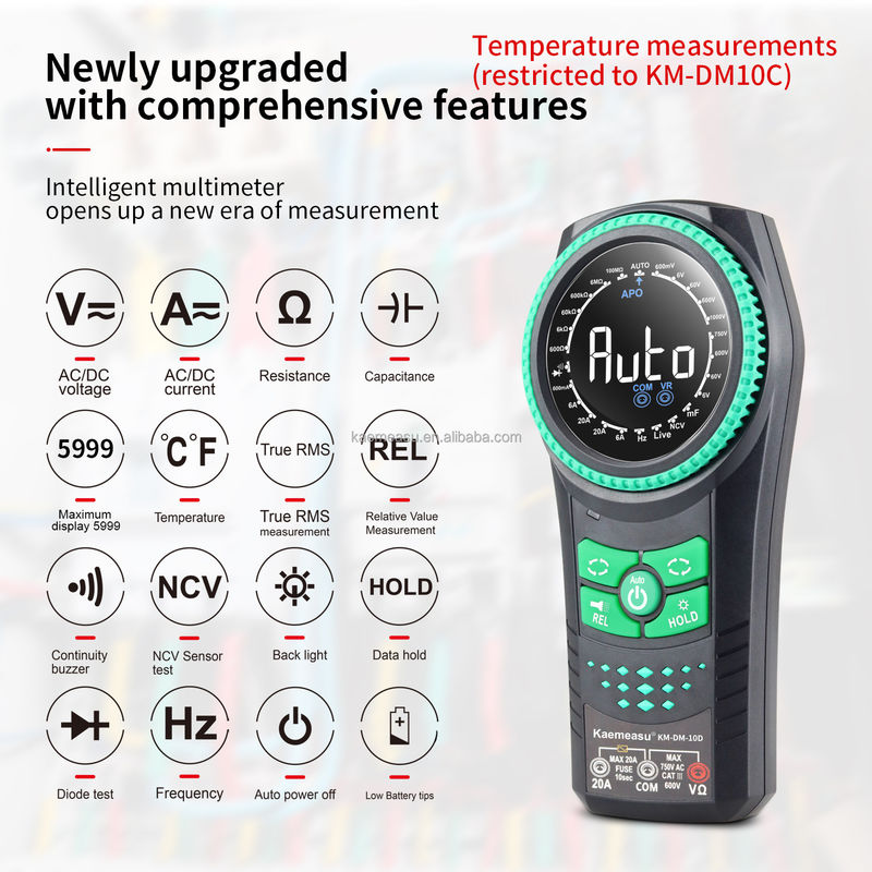 Smart Multimeter Voltage Meter Detektor Multimeter Digital Multimeter Smart Rotary Knob -20-50C Max. DC Current 20mA