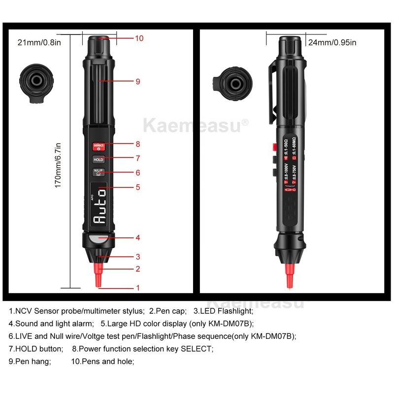 Gaya populer Mini Pen Digital Multimeter Dengan Live/NCV/Sequence Non Contact Voltage Detection Multimeter Tester