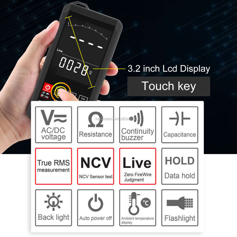 EBTN Display Touch Digital Multimeter 6000 Count Digital Multimeter Ncv Fungsi Netral Live Wire Test Digital Multimeter