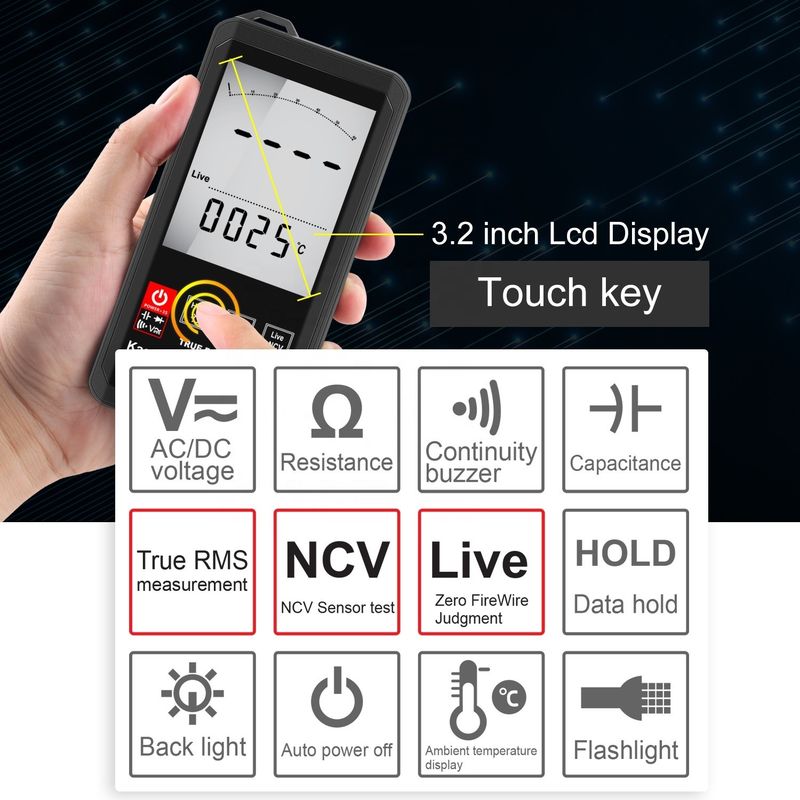 Layar besar Auto Ranging Touch Digital Multimeter True RMS Digital Multimeter AC DC Voltage Mini Pocket Multimeter