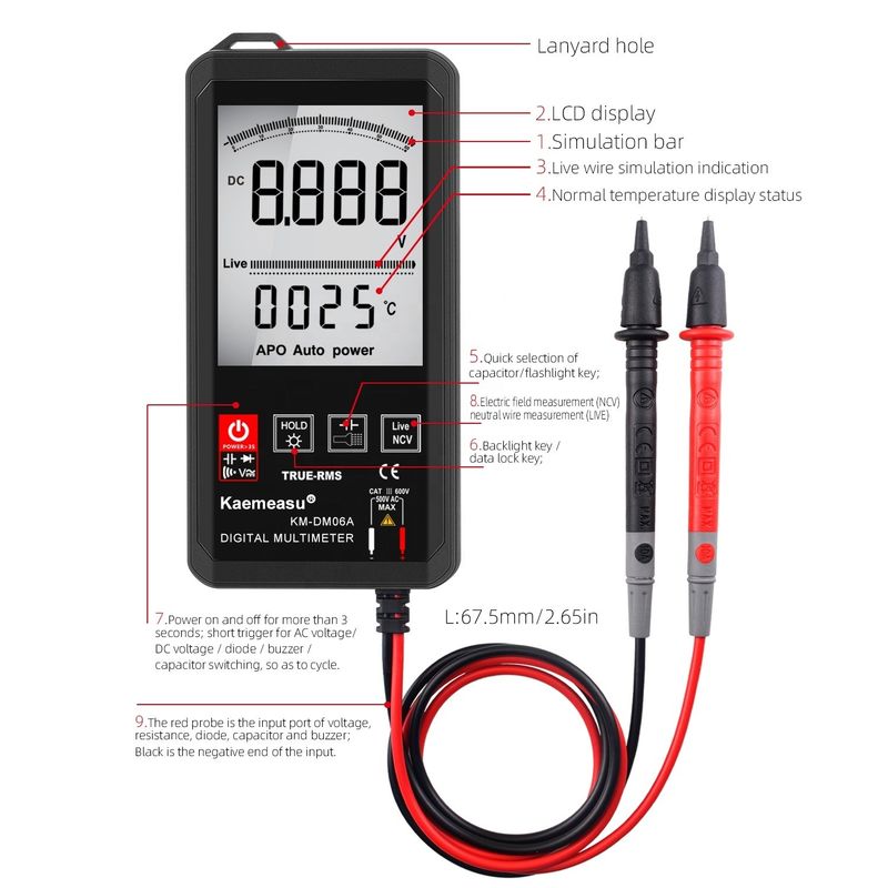 Layar besar Auto Ranging Touch Digital Multimeter True RMS Digital Multimeter AC DC Voltage Mini Pocket Multimeter