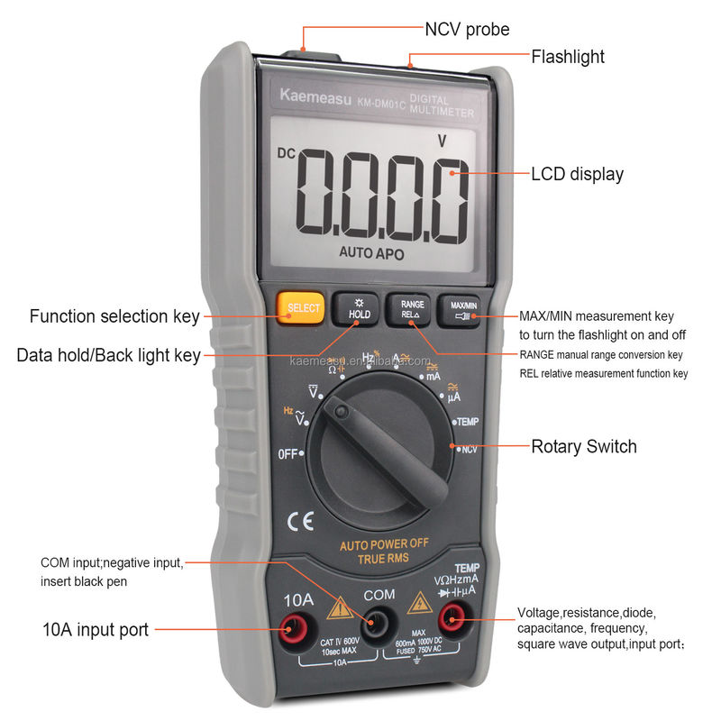 OEM ODM Anti-Burn Multitester DC/AC NCV mengukur Keluar gelombang persegi True-rms range otomatis Multimeter digital