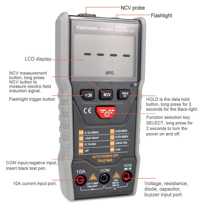 OEM ODM Anti-Burn Multitester DC/AC NCV mengukur Keluar gelombang persegi True-rms range otomatis Multimeter digital