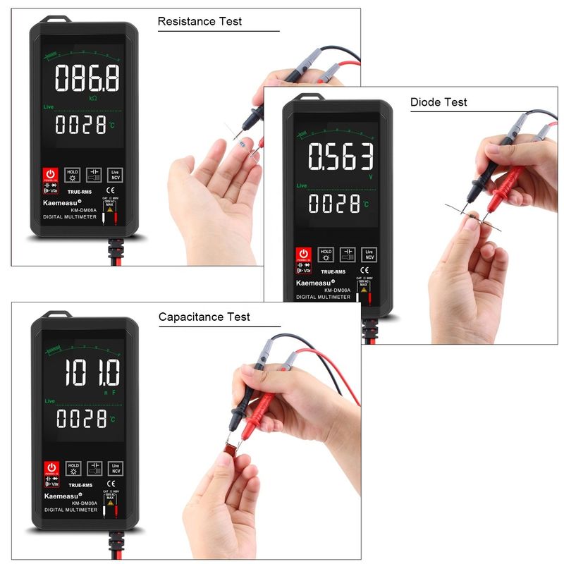 Kaemeasu Pocket Alat Perbaikan Elektronik Mini Touch Digital Multimeter 6000 Count Warna Layar Besar Mini Touch Digital Multimeter