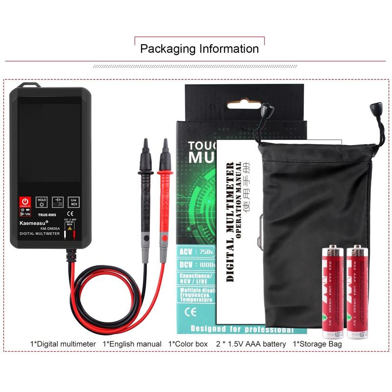 Kaemeasu Pocket Alat Perbaikan Elektronik Mini Touch Digital Multimeter 6000 Count Warna Layar Besar Mini Touch Digital Multimeter