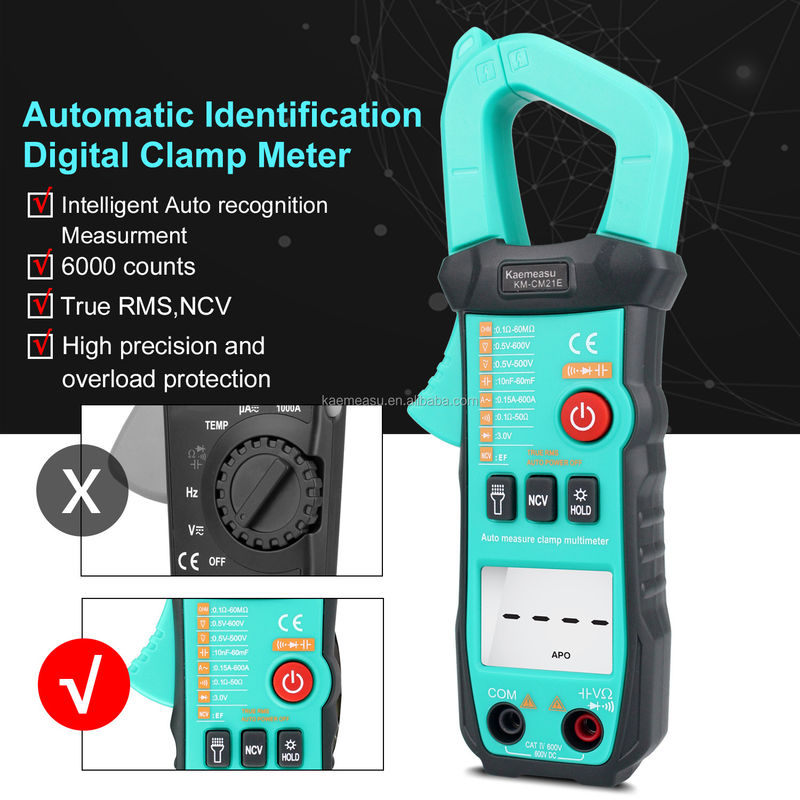 600A Pengukuran arus Trms Auto-range Voltage Ammeter Hz Ohm Ncv Tester Multimeter Ampere Meter Clamp Meter 21E