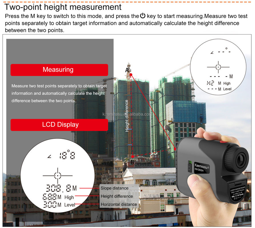 D Model Laser Range Finder Distance Meter Combo Golf Perburuan Surveying Engineering Sumber daya listrik yang akurat 1.5V*2*AAA Baterai