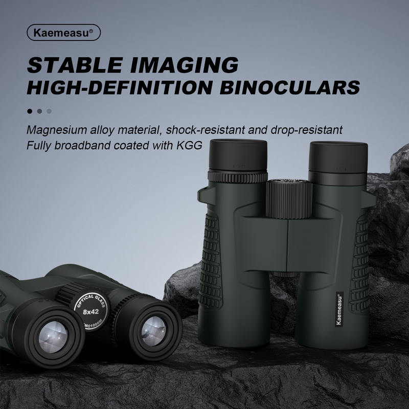 Teropong Kaemeasu C Model Warna Hijau 10x42 HD Tahan Air untuk Dewasa, Teropong untuk Pengamatan Burung dan Mendaki, Optik dengan Prisma BAK4, Bodi Paduan Magnesium Tahan Guncangan, Penglihatan Jelas dan Terang