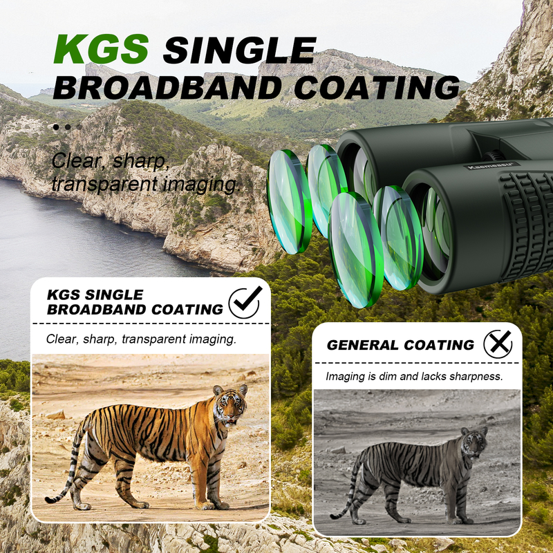 Teropong Kaemeasu C Model Warna Hijau 10x42 HD Tahan Air untuk Dewasa, Teropong untuk Pengamatan Burung dan Mendaki, Optik dengan Prisma BAK4, Bodi Paduan Magnesium Tahan Guncangan, Penglihatan Jelas dan Terang