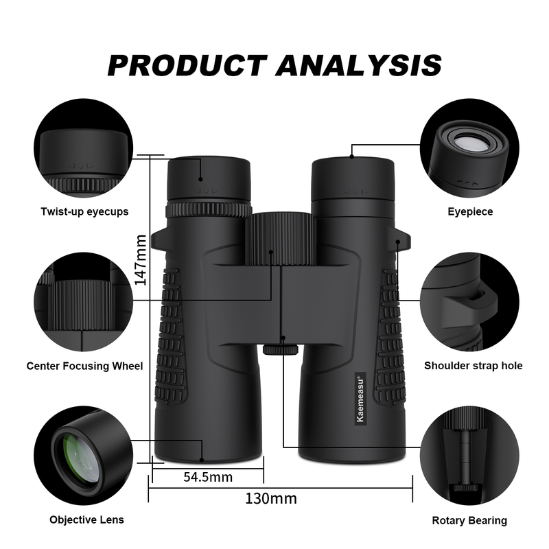 Kaemeasu C Model hitam 10x42 HD Teropong tahan air untuk orang dewasa, Teropong untuk birdwatching dan hiking, optik dengan BAK4 Prisma, shockproof Magnesium Alloy Body, jelas dan terang penglihatan