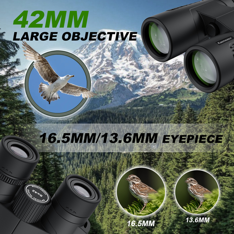 Kaemeasu C Model hitam 10x42 HD Teropong tahan air untuk orang dewasa, Teropong untuk birdwatching dan hiking, optik dengan BAK4 Prisma, shockproof Magnesium Alloy Body, jelas dan terang penglihatan